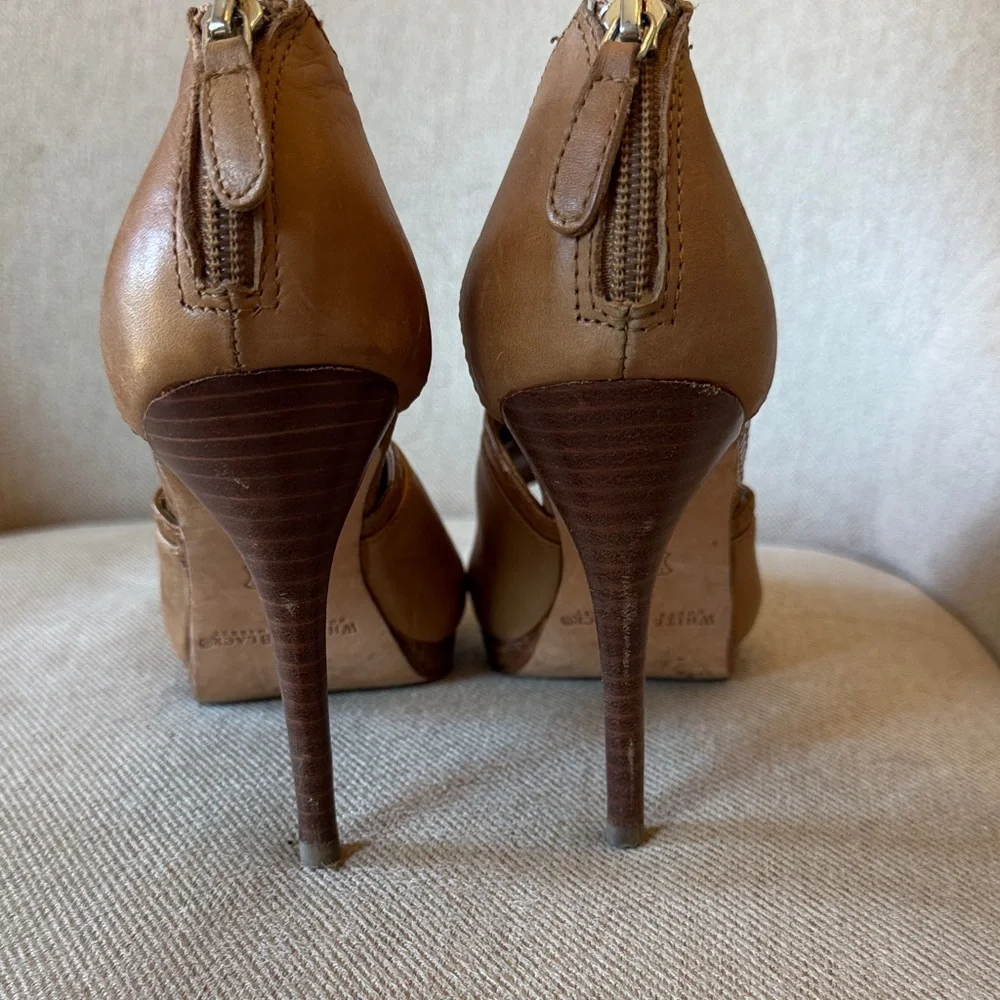 White House Black Market Brown Peep Toe Heels